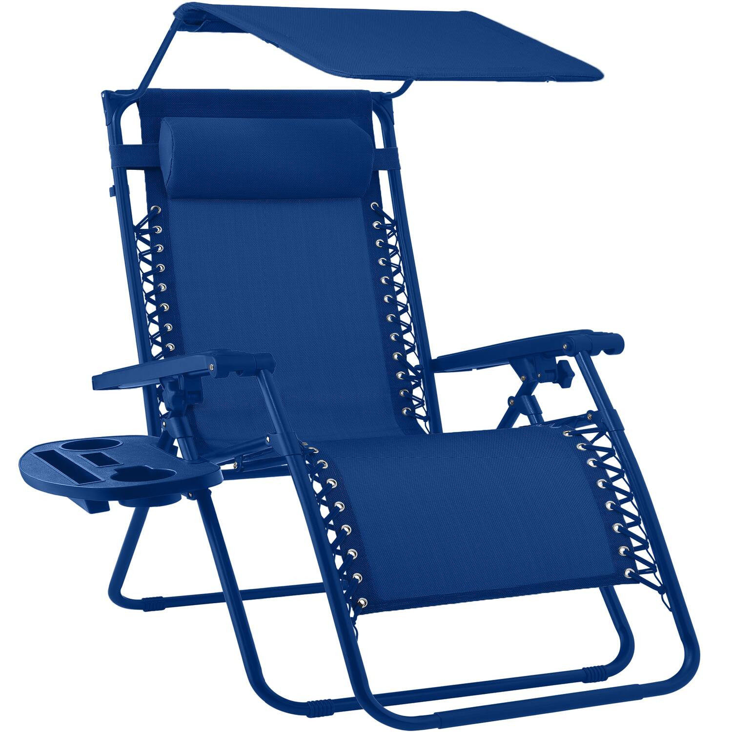 Best Choice Products - Folding Zero Gravity Recliner Patio Lounge Chair w/ Canopy Shade, Headrest, Tray - Marine | Best Buy U.S.