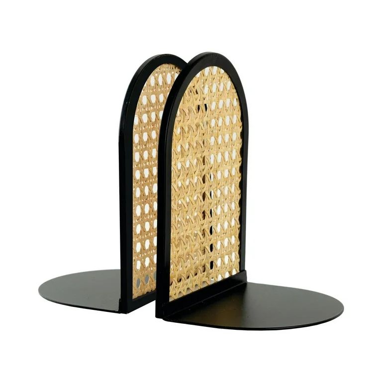 Arched Black Metal and Natural Rattan Indoor Tabletop Bookends | Walmart (US)