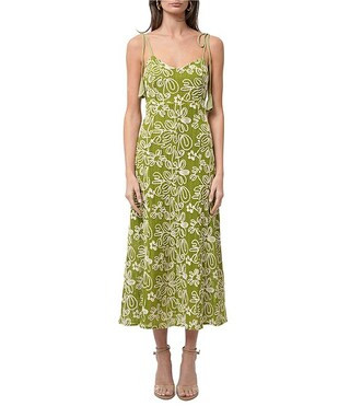 Trina Soutache Floral V Neck Sleeveless Slip Midi Dress | Dillard's