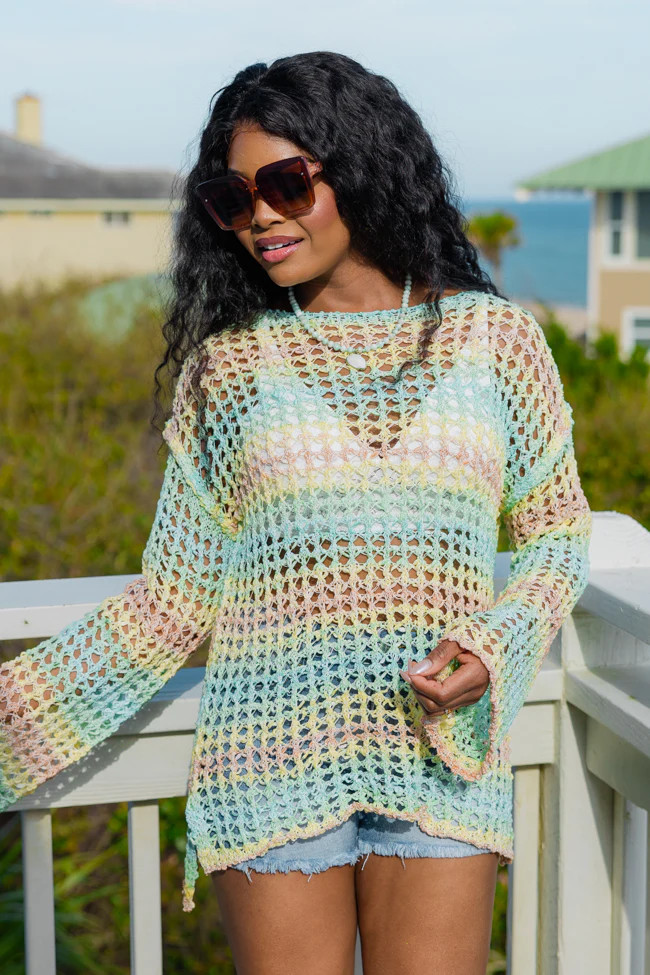 Reality Called Yellow and Mint Multi Stripe Open Knit Sweater SALE | Pink Lily