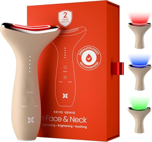 REVO Genie | 3-in-1 Face & Neck Beauty Massager with Heat, 3 Light Therapies, Smart Vibration | Red Light, Blue Light, Green Light Therapy for Smooth Glowing Skin | Amazon (US)