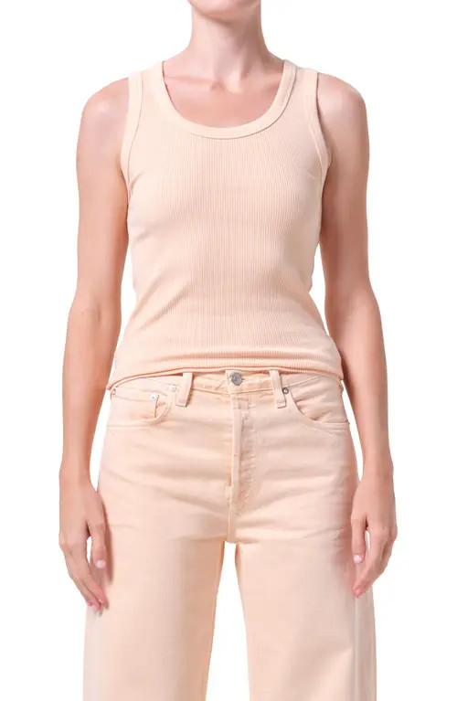 AGOLDE Poppy Rib Organic Cotton Blend Tank in Sun Filter Light Dusty Orange at Nordstrom, Size Medium | Nordstrom