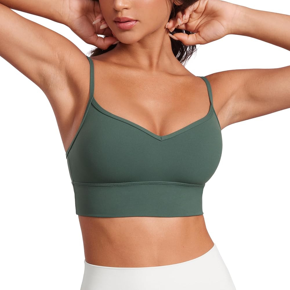 CRZ YOGA Womens Butterluxe Sweetheart Longline Sports Bra - V neck Adjustable Thin Strap Yoga Bra... | Amazon (US)