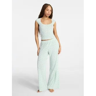 No Boundaries Pointelle Baby Tee and Pants Sleep Set, 2-Piece, Women's XXS-3X | Walmart (US)