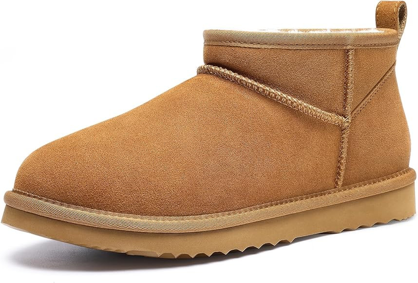 Genuine Suede Mini Boots for Women Winter Fuzzy Snow Boots Short Ankle Boot with Fur Lined | Amazon (US)
