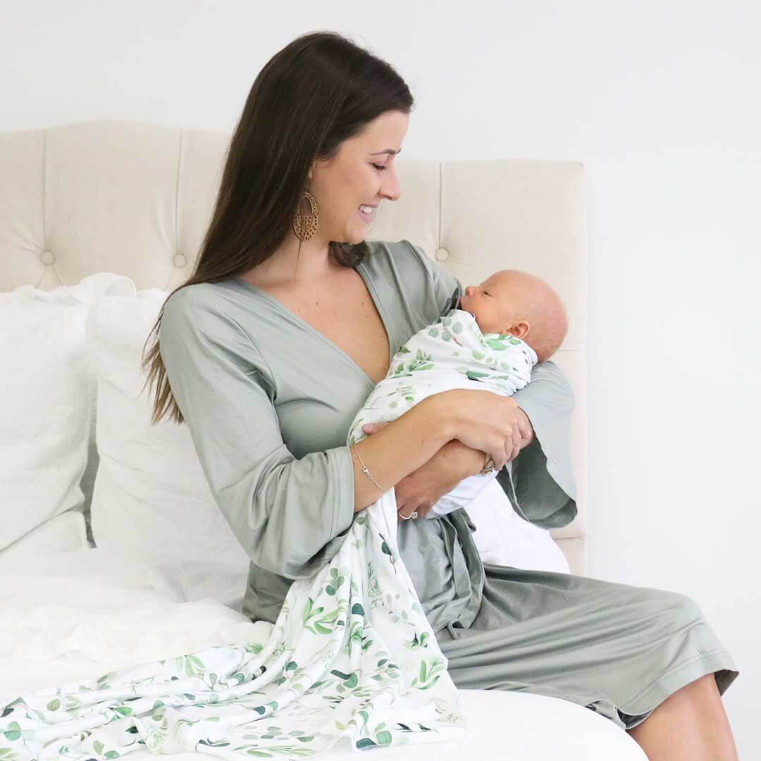 Solid Moss Bamboo Knit Maternity Robe | Caden Lane
