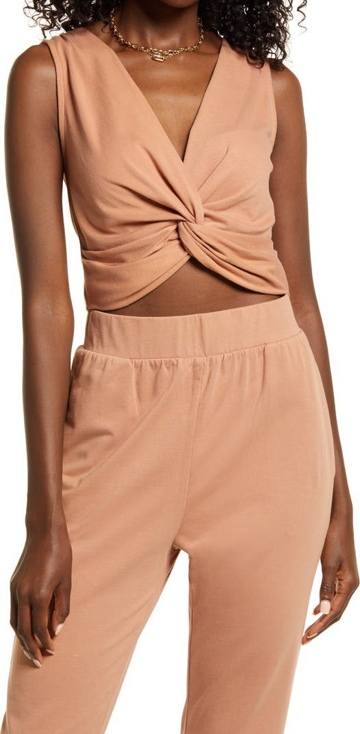 Knot Front Organic Cotton Blend Crop Top | Nordstrom