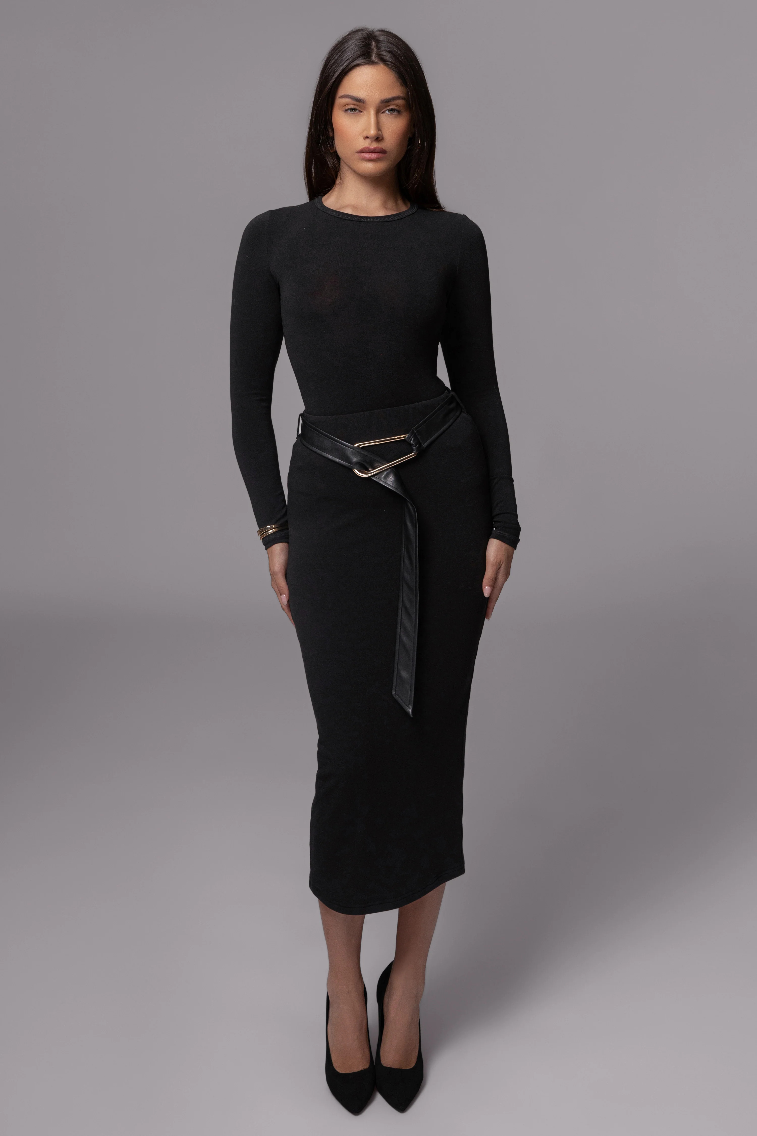 Black Belted Hourglass Skirt | JLUXLABEL