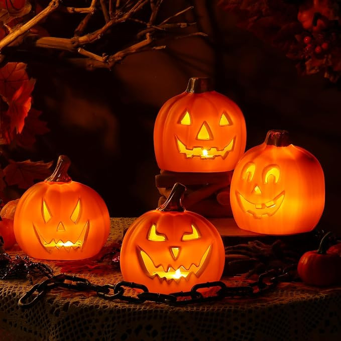 Pinkunn 4 Pcs LED Jack O Lantern,Colored Light,5.25 Inch,Scary Face | Lighted Pumpkin Lanterns fo... | Amazon (US)