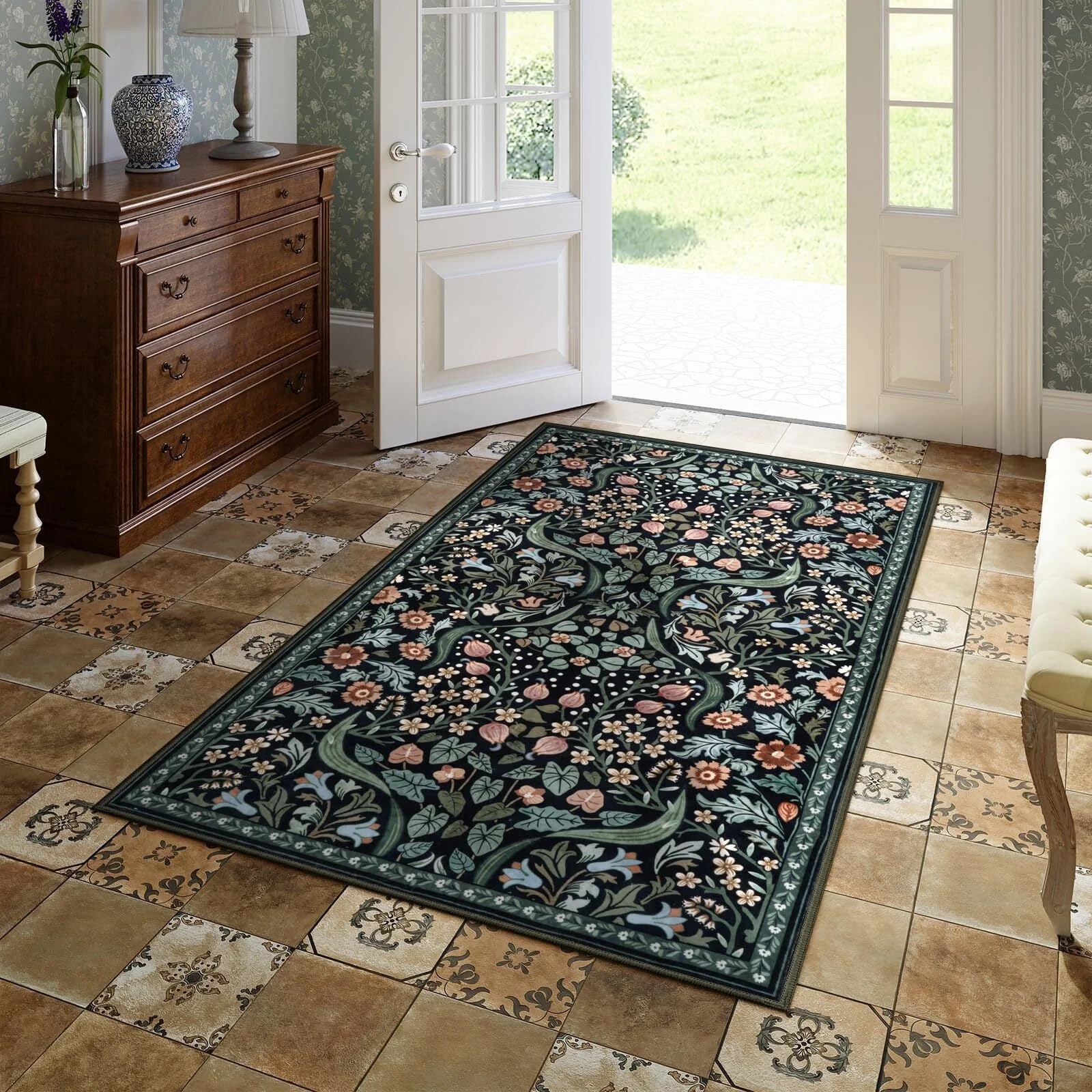 Lahome Floral Machine Washable Rugs, 3'x5' Rug for Entryway Non Slip Small Botanical Living Room ... | Walmart (US)