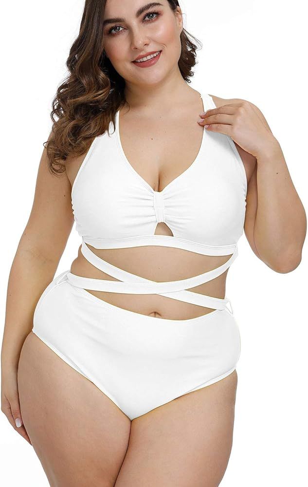Kisscynest Women's Plus Size Swimwear 2 Piece High Waisted Swimsuit Bathing Suit | Amazon (US)