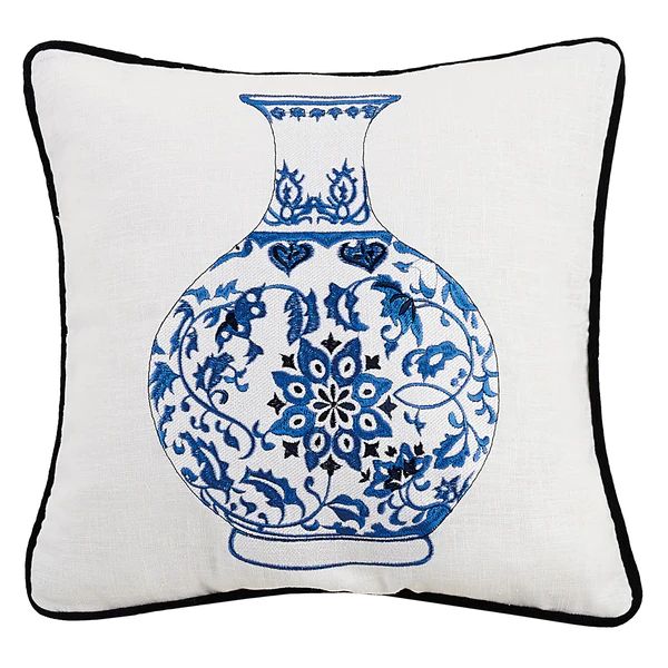 Chinoiserie Vases Embroidered Throw Pillow | Paynes Gray