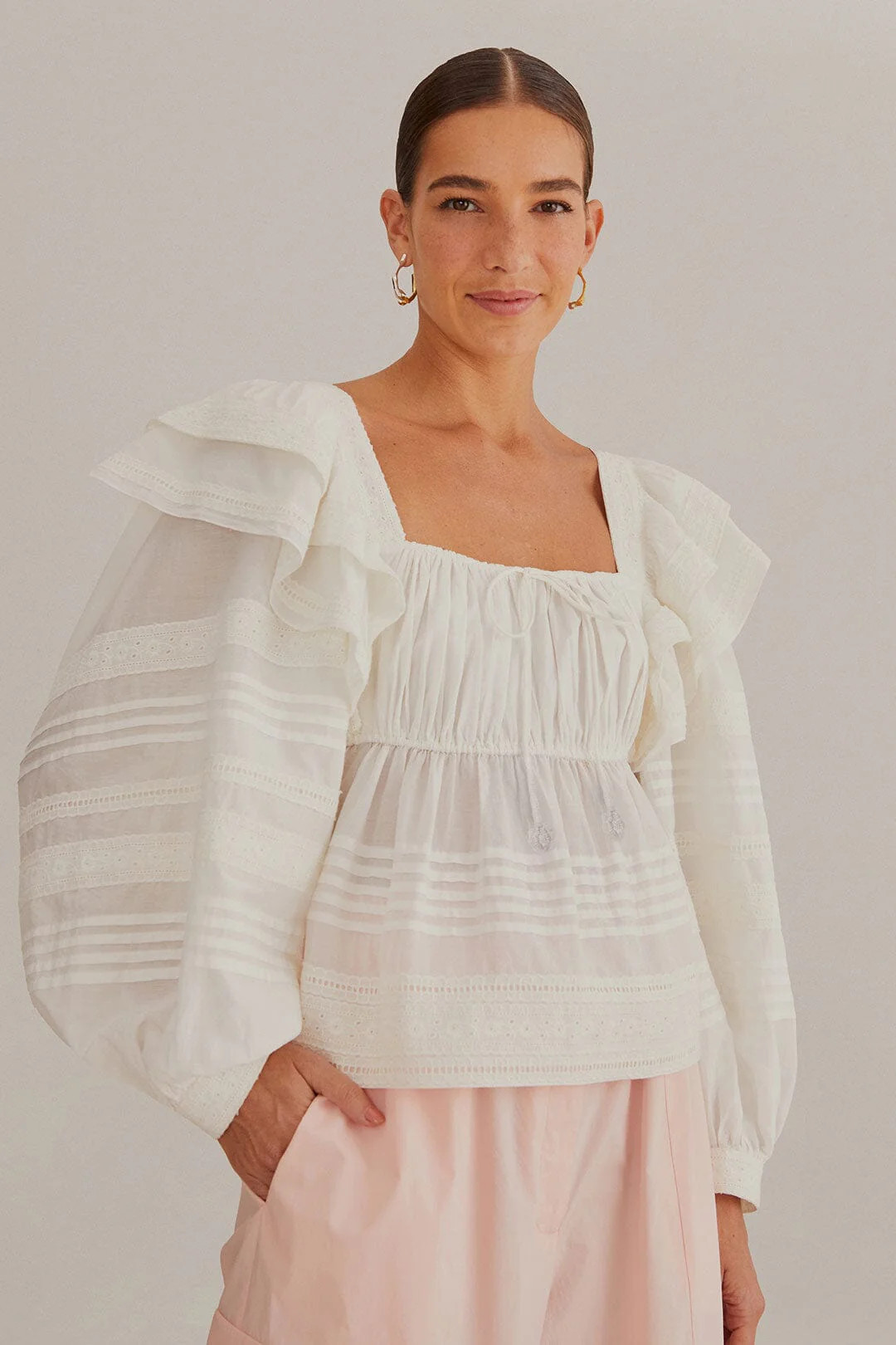 Off-White Square Neckline Blouse | FarmRio (US)