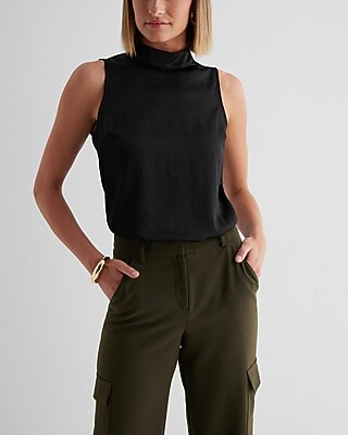 Satin Mock Neck Sleeveless Tank | Express