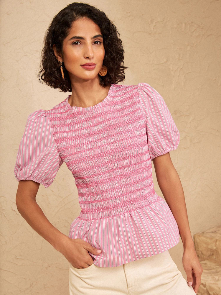 Love & Roses Pink Stripe Shirred Top | Next AU