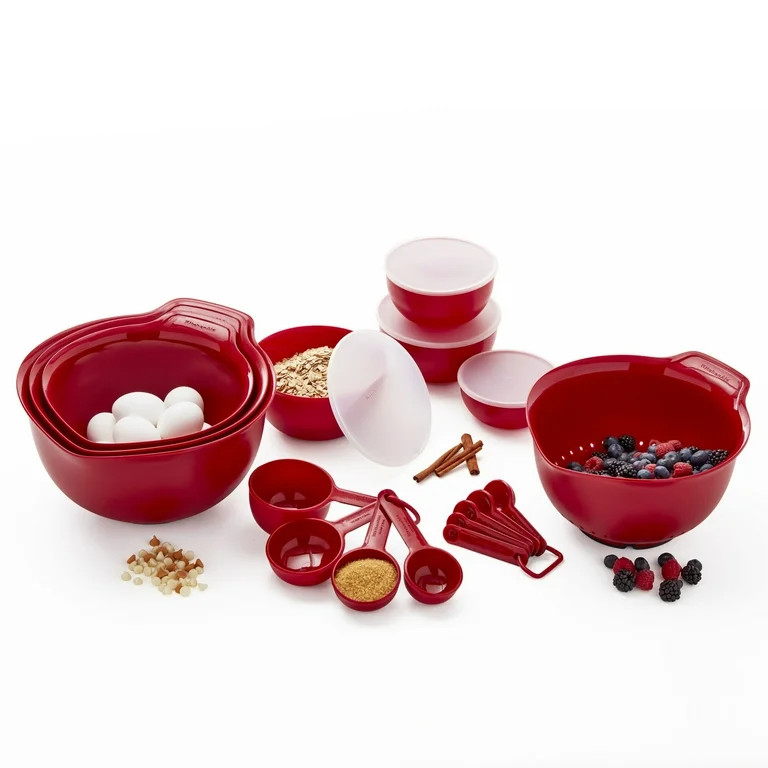 KitchenAid 21PC Plastic with Non-Skid Bottom Mixing Bowl and Measuring Set Red | Walmart (US)