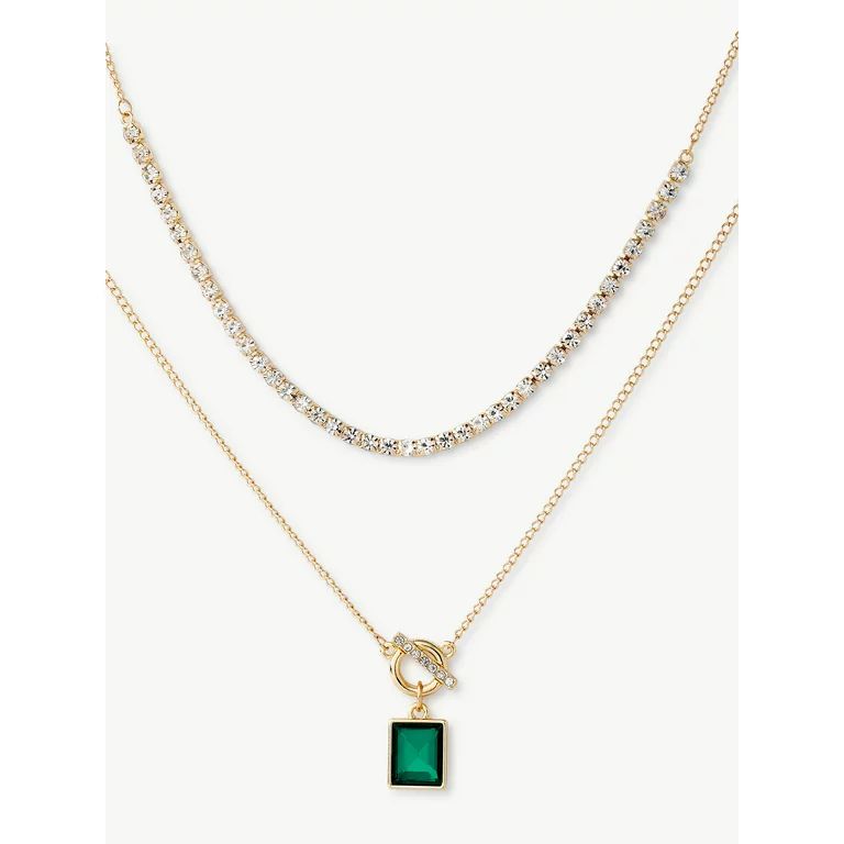 Sofia Jewelry by Sofia Vergara Women's Gold-Tone Green Stone Layered Collar and Pendant Necklace | Walmart (US)