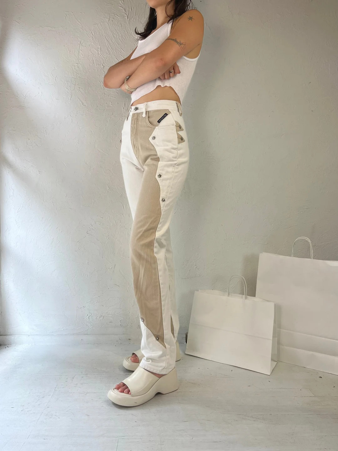 90s 'Western Ethics' Two Tone High Waisted Jeans / Small | Etsy (US)