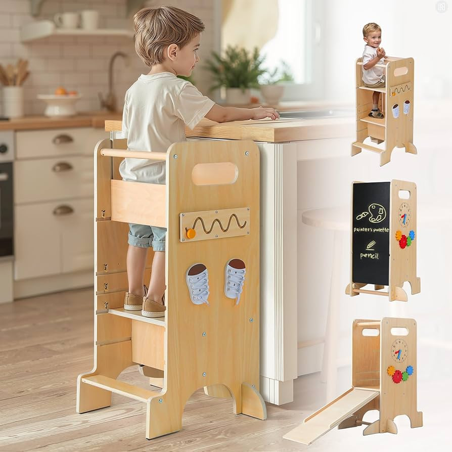 Toddler Tower 4-in-1 Multifunctional Kitchen Stool Helper with Removable Safety Board, Adjustable... | Amazon (US)