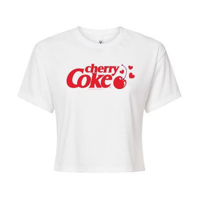 Women's Coca-Cola Cherry Coke Heart Cherry Cropped Graphic T-Shirt - White - Small | Target