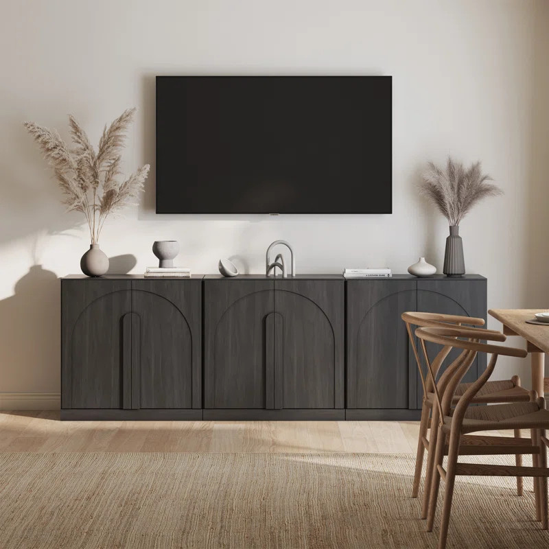 Set of 3 Sideboard Cabinet w/Wood Doors & Shelf, Ebony (Set of 3) | Wayfair North America