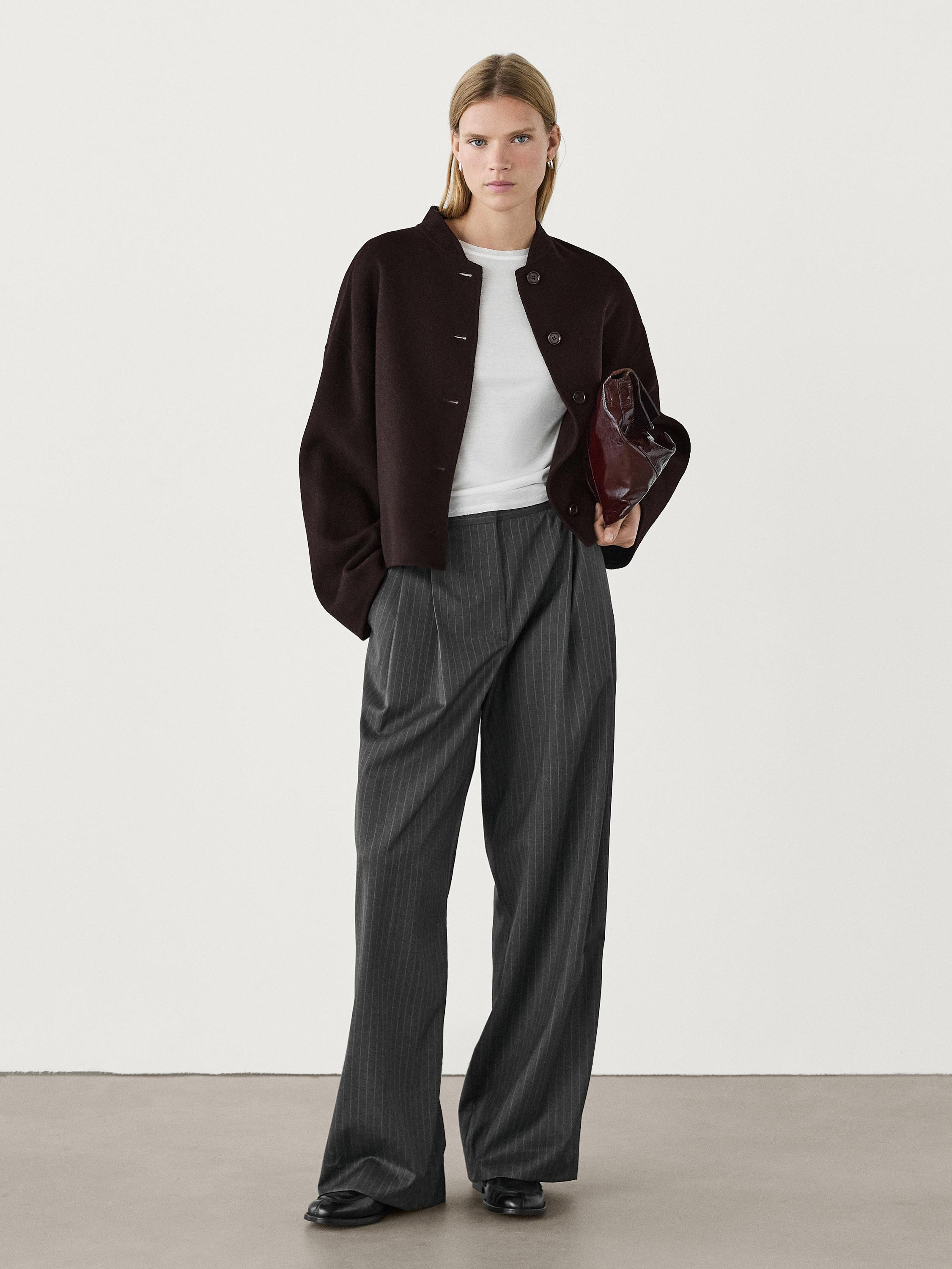 Short double wool blend jacket | Massimo Dutti US