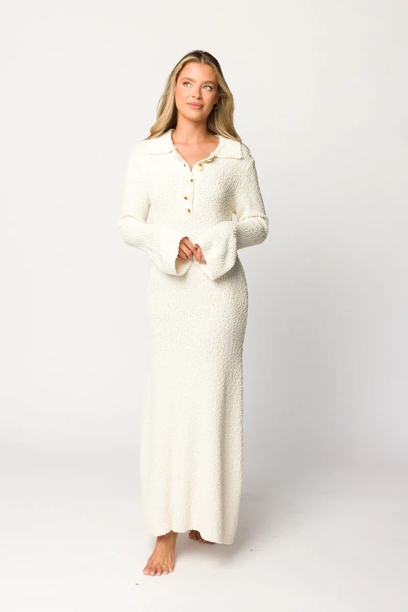 Courtney Boucle Maxi Shirt Dress in Cream- Nursing Friendly | Worth Collective
