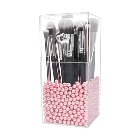Makeup Brush Holder with Dustproof Lid Large Capacity Acrylic Clear Cosmetic Brush Storage Organizer | Walmart (US)