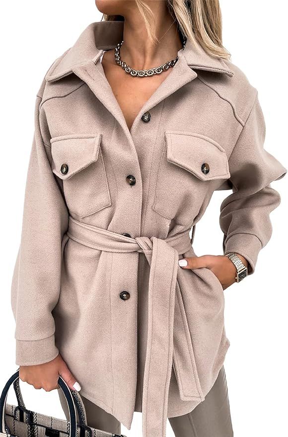Sidefeel Womens Single Breasted Pea Coat Mid-Long Trench Coat with Belt | Amazon (US)