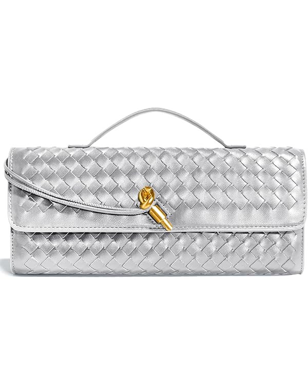 Woven Clutch Purses for Women, Formal Satchel Leather Evening Bag Shoulder Handbag | Amazon (US)