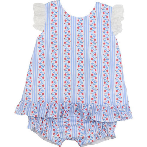 Red And Blue Floral Striped Eyelet Diaper Set | Cecil and Lou