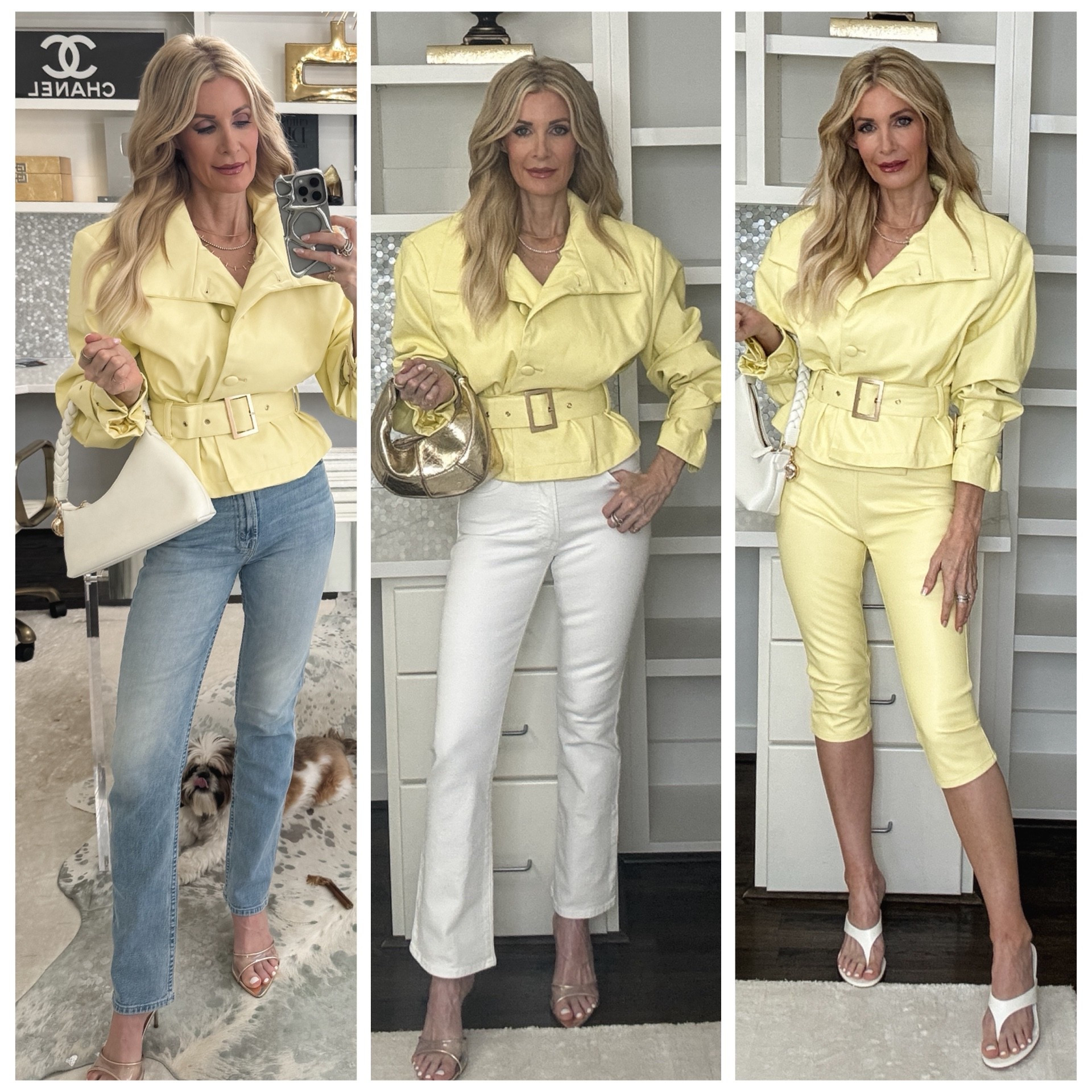 ✨ Trending Now: The High Collar Bomber Jacket ✨

I am obsessed with this gorgeous yellow faux leather bomber 💛 It has the most flattering strong shoulders, a cinched waist (hello, shape!), and it’s hands down my favorite jacket I’ve added to my collection all year. I’m truly in love.

I styled it 3 ways:

1️⃣ With my favorite high-waisted Mother cigarette jeans—light wash, tapered leg, and the fit is just chef’s kiss
2️⃣ Paired with white high-waisted flares for a fresh, crisp spring look (yellow + white = perfection)
3️⃣ With the matching faux leather capris that hit just below the knee…yes, the capri trend is back .

The blue jeans run tts, I’m wearing a size 24. The white ones runs small so size up one size - I’m wearing a size 25 and and XS in the jacket. 

Okay, I need to know—are you here for the capri comeback or are you a hard no? Tell me below ⬇️

And also…how would you style this statement jacket for spring?


#LTKgrwm #LTKootd #LTKOver40