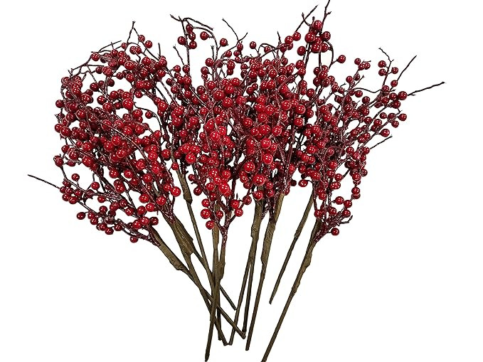 CraftMore Christmas Red Berry Twig Stem, 16 Inch, Set of 12 | Amazon (US)