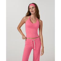 Vuori Halo Halter Ruched Top | Sunset Pink Heather | XXS | Vuori Clothing (US & Canada)