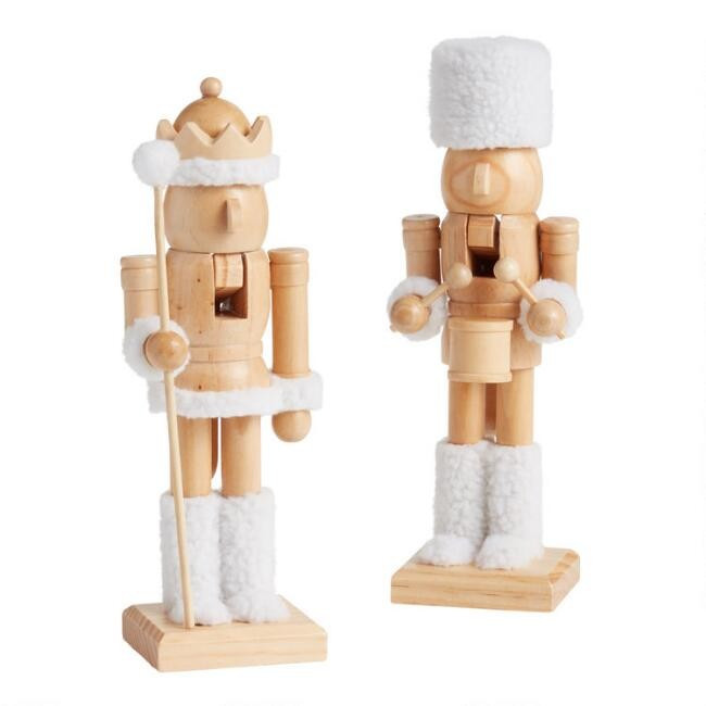 Natural Wood With Faux Fur Nutcrackers Set Of 2 | World Market