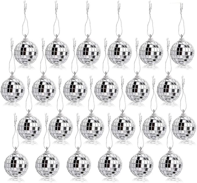 24 Pcs Silver Disco Mirror Ball for Party Decoration, Christmas Tree Wedding Birthday Party Ornam... | Amazon (US)