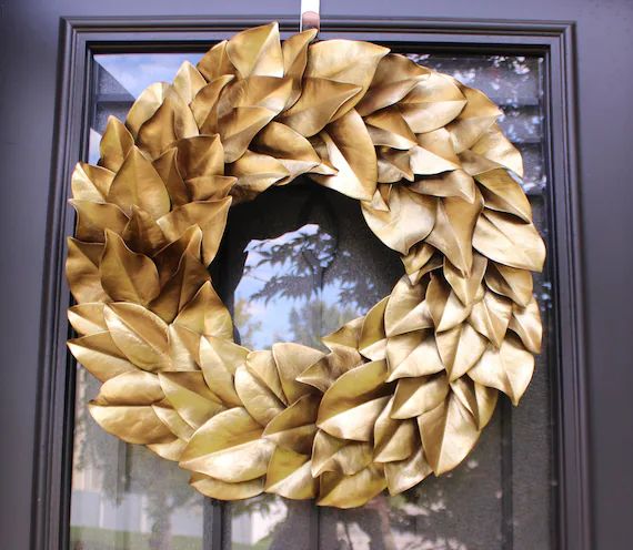 Gold Wreath Front Door, Gold Magnolia Wreath, Magnolia Leaf Wreath, Metallic Wreath | Etsy (CAD)