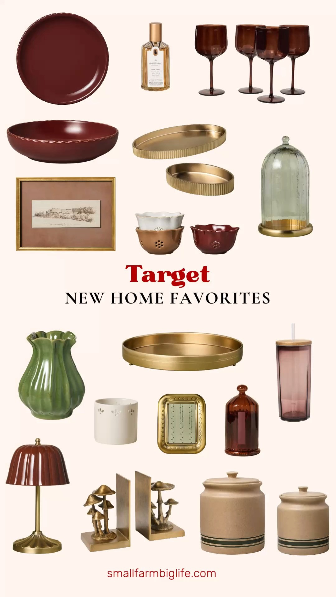 New Target home finds are in and they are giving such a cozy, elevated fall feel already. My LTK is full of new decor pieces perfect for a seasonal refresh.
For the kitchen and bar, I am loving the burgundy glass tumbler with wood lid, the set of wine glasses, the burgundy pinched edge stoneware grain bowl and dinner plate, and the green striped stoneware seasonal canisters for pretty countertop storage. The ribbed glass cloches with matches and the ribbed colored glass salted honey room spray are such a nice touch too.
For decor, the brass round tray, the brass and glass faceted cloche, and the brass mushroom bookends are perfect for styling a shelf or console. I am also loving the ceramic shade table lamp, the pleated ceramic vase, the sketched landscape wall art in the brass frame, and the etched brass frame for photos. The gold trinket dishes and mini berry bowls round things out for small everyday styling moments, and the sugared birch jar candle is the perfect finishing scent for the season.
Shop all of my new Target home favorites linked in this post for an easy seasonal refresh. 

 #LTKHome