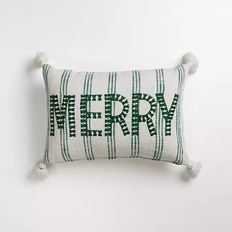 Green Striped Merry Lumbar Pillow | Kirkland's Home
