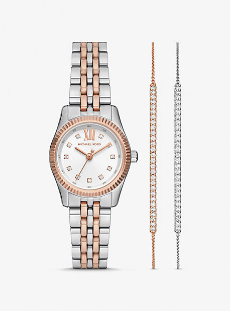 Lexington Pavé Two-Tone Watch and Slider Bracelet Gift Set | Michael Kors US