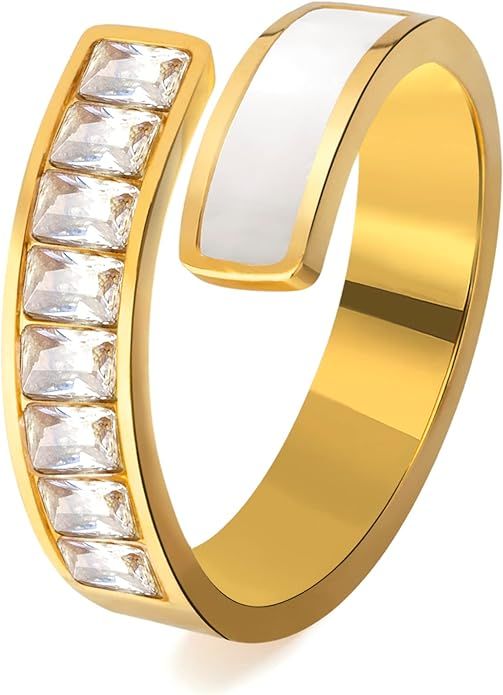 YeGieonr Gold Rings For Women, Non-tarnish Stainless Steel Rings With 18k Gold Plated, Chunky Sta... | Amazon (US)