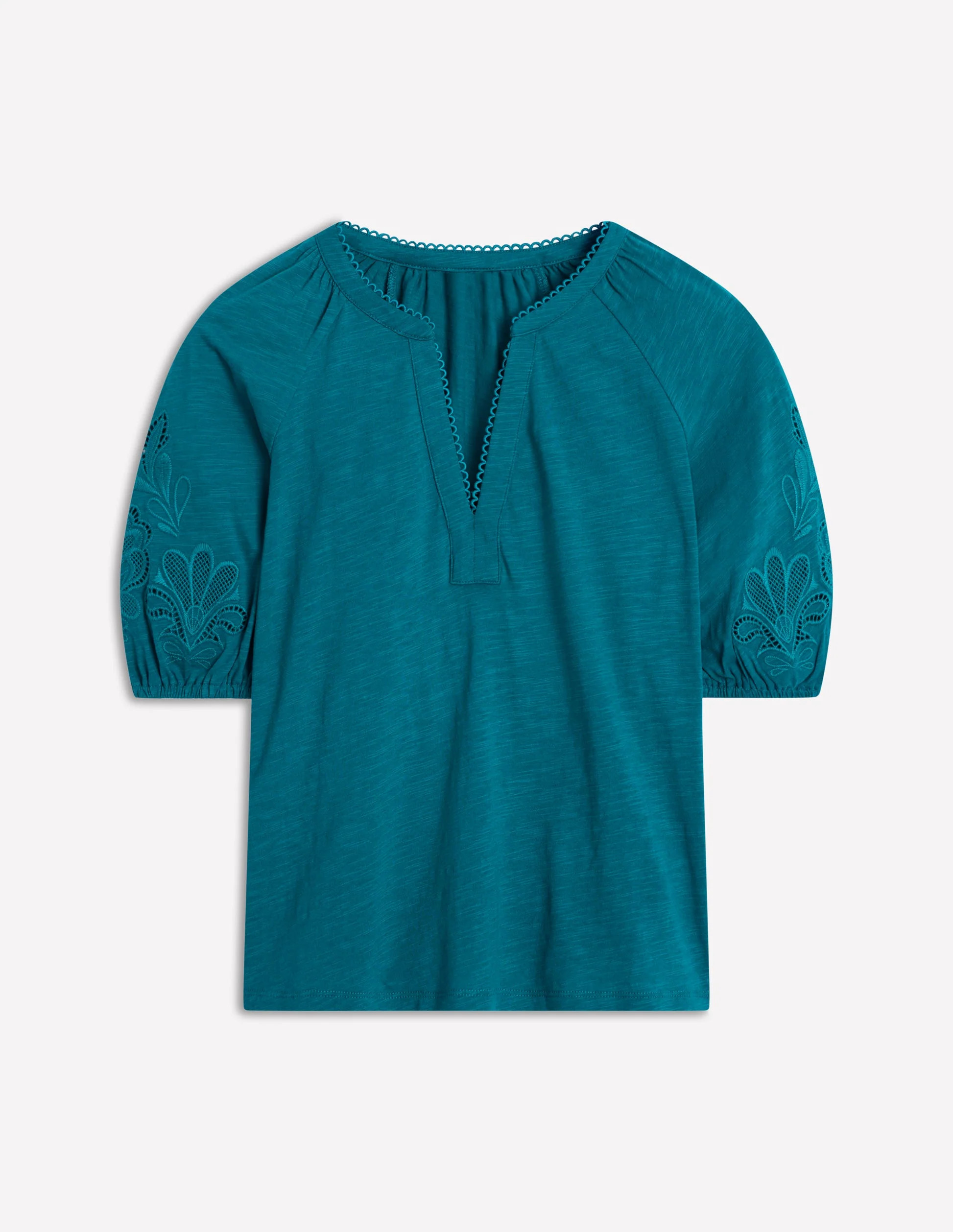 Cutwork Notch Neck Top-Deep Sea Green | Boden (US)