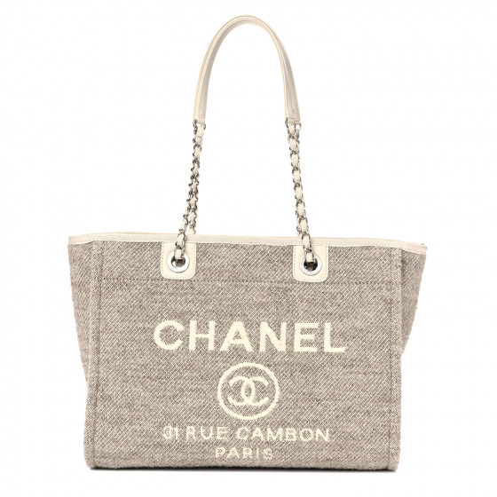 CHANEL Wool Medium Deauville Tote Beige | Fashionphile