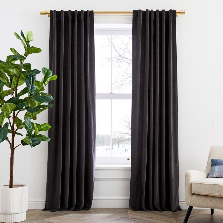 Cotton Velvet Curtain - Slate | West Elm (US)