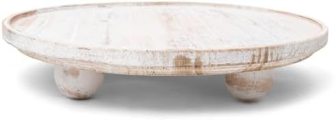 White Round Wood Tray Riser | Wooden Farmhouse Pedestal Stand for Decor & Display | Whitewash Foo... | Amazon (US)