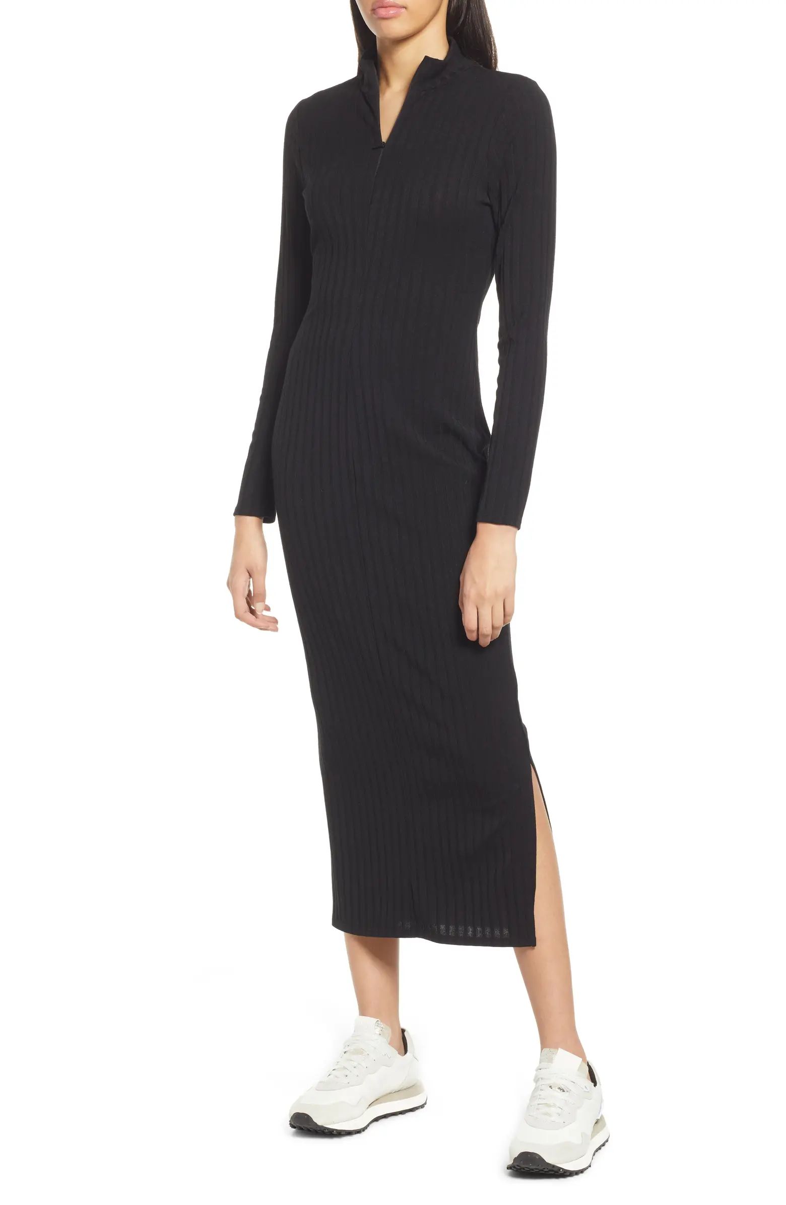 Ribbed Long Sleeve Zip Front Dress | Nordstrom