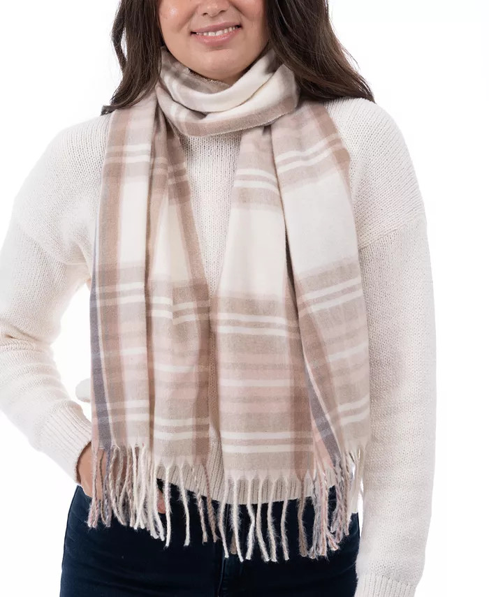 Women's Soft Plaid Fringe-Trim Scarf, Created for Macy's | Macy's