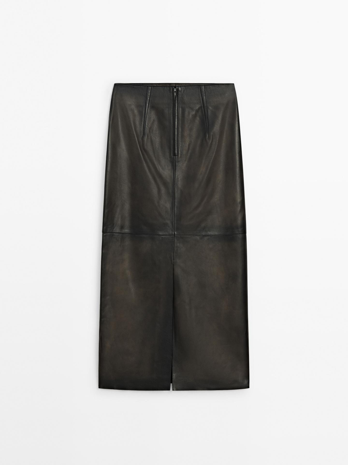 Midirock aus Leder und Nappaleder mit Ziernähten | Massimo Dutti DE