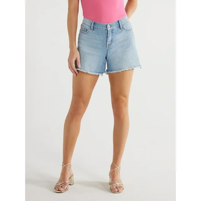 Sofia Jeans Women's Lila Mid Rise Frayed Hem Shorts, 5" Inseam, Sizes 2-20 | Walmart (US)