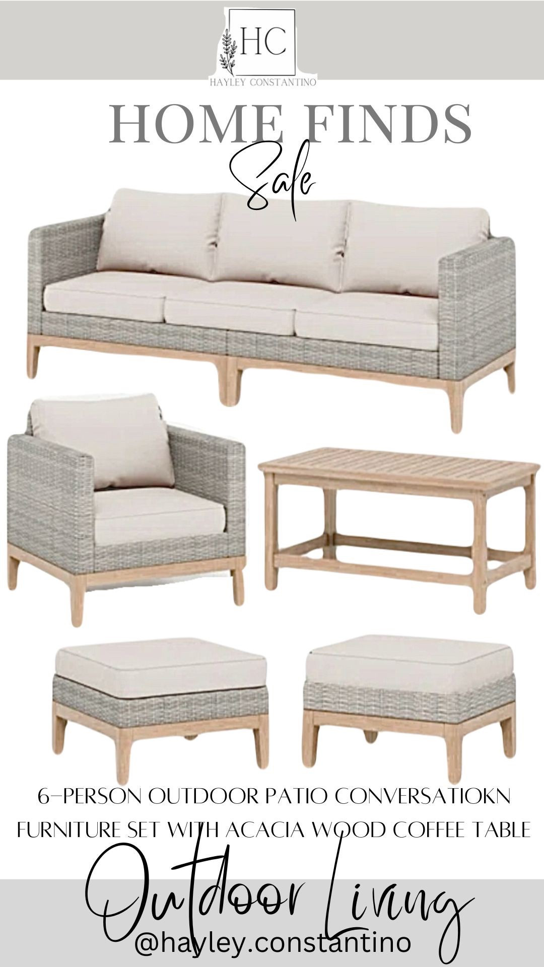 I love this 6 piece wicker patio set with ivory white cushions, light gray durable and weather-resistant hand-woven rattan, and wooden frame. It creates a cohesive and sophisticated look that will transform your outdoor space into a haven of relaxation and style. Whether you have a modern patio, a cozy deck, or a serene garden, this set will seamlessly integrate into your existing decor.

What's Included?
2 Ottoman(s)
10 Cushion(s)
1 Table(s)
1 Chair(s)
1 Sofa(s)

Outdoor patio conversation set
Wayday
Wayfair 
White and gray
Outdoor rugs

#LTKHome #LTKSaleAlert